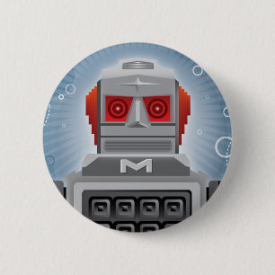 Badge Rond 5 Cm Rétro bouton de robot