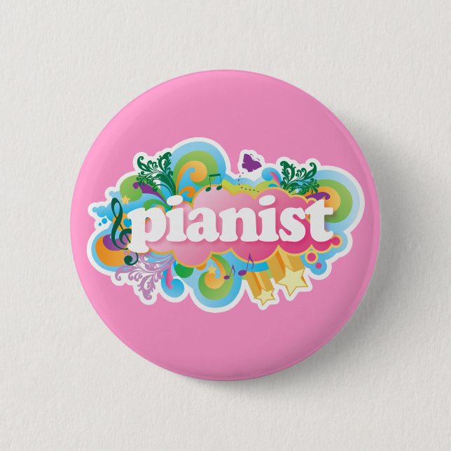 Badge Rond 5 Cm Rétro cadeau de piano de pianiste (Devant)