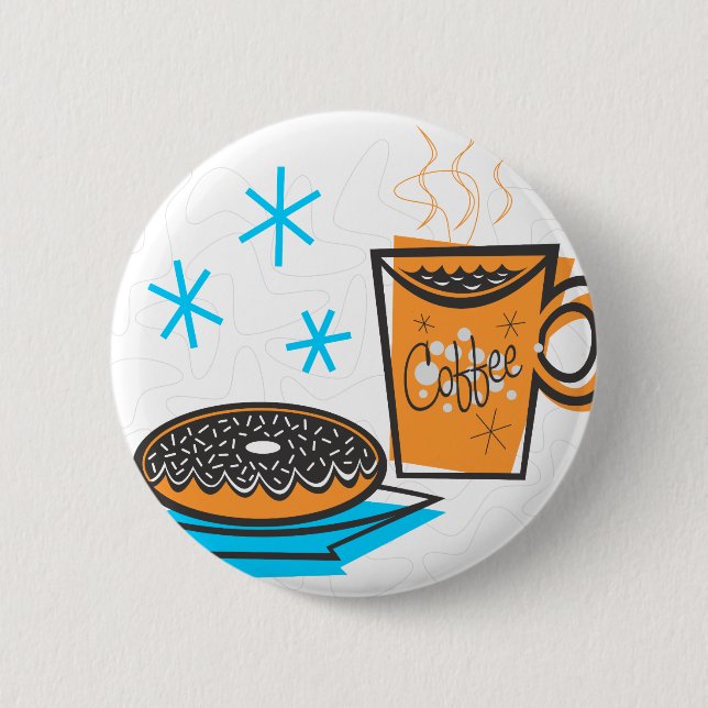 Badge Rond 5 Cm Rétro café et beignet (Devant)