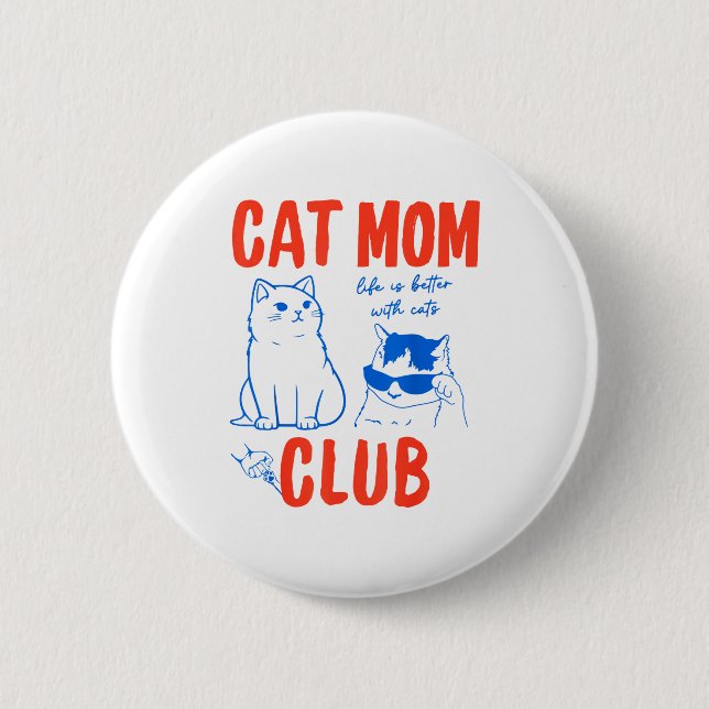 Badge Rond 5 Cm Retro Cat Mom Club Funny Cat Meme Mama Grandma Mot (Devant)