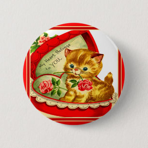 Badge Rond 5 Cm Rétro chaton de ~ de Valentine dans une boîte en