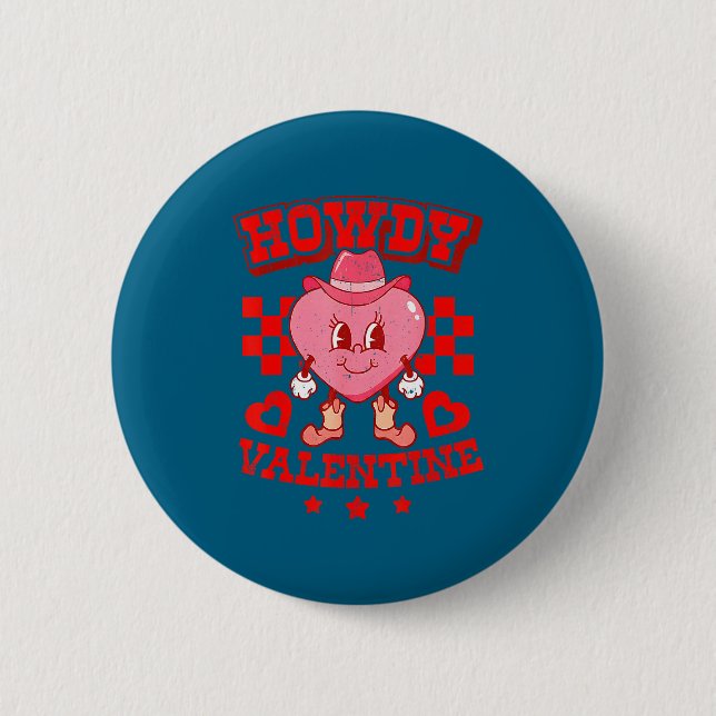Badge Rond 5 Cm Retro Checkered Howdy Western Valentines Day Cowbo (Devant)