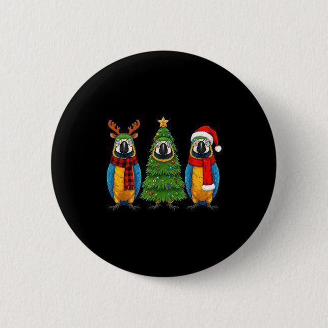 Badge Rond 5 Cm Retro Christmas Blue And Yellow Macaw Parrot Santa (Devant)