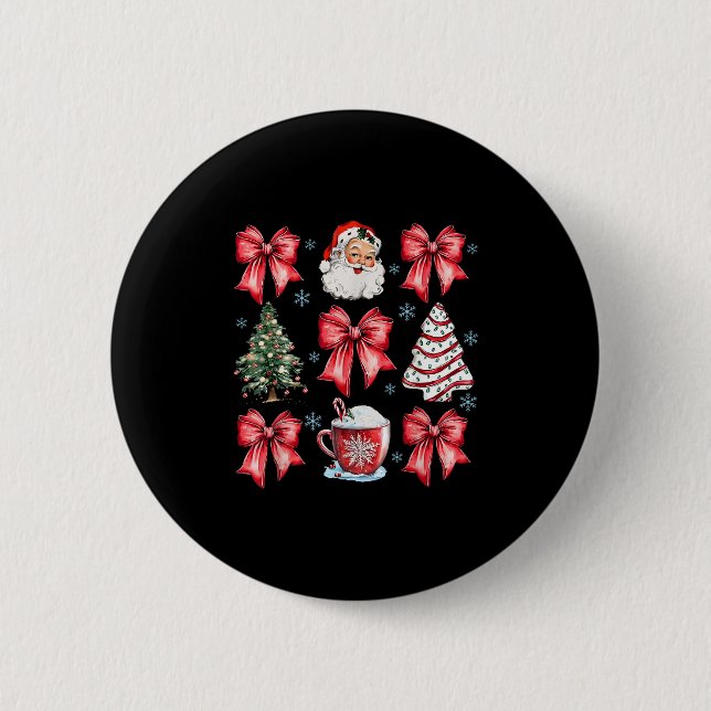 Badge Rond 5 Cm Retro Christmas Coquette Bow Santa Coffee Cake Hol (Devant)