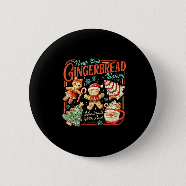 Badge Rond 5 Cm Retro Christmas Gingerbread Bakery North Le Cookie (Devant)