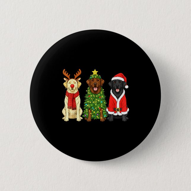 Badge Rond 5 Cm Retro Christmas Labrador Retriever Santa Reindeer  (Devant)