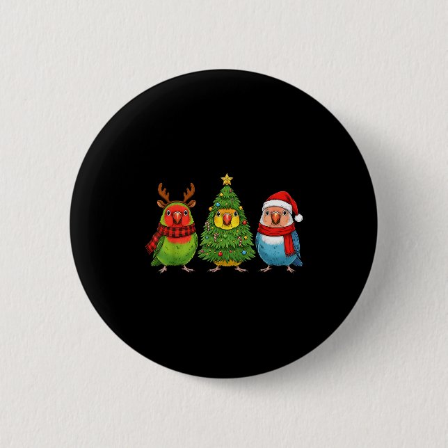 Badge Rond 5 Cm Retro Christmas Lovebird Parrot Santa Reindeer  (Devant)
