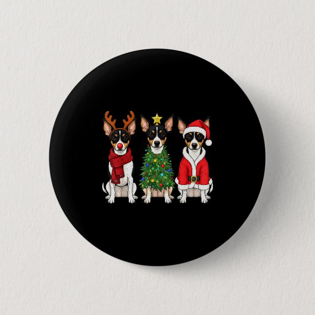 Badge Rond 5 Cm Retro Christmas Rat Terrier Santa Reindeer Dog Lov (Devant)