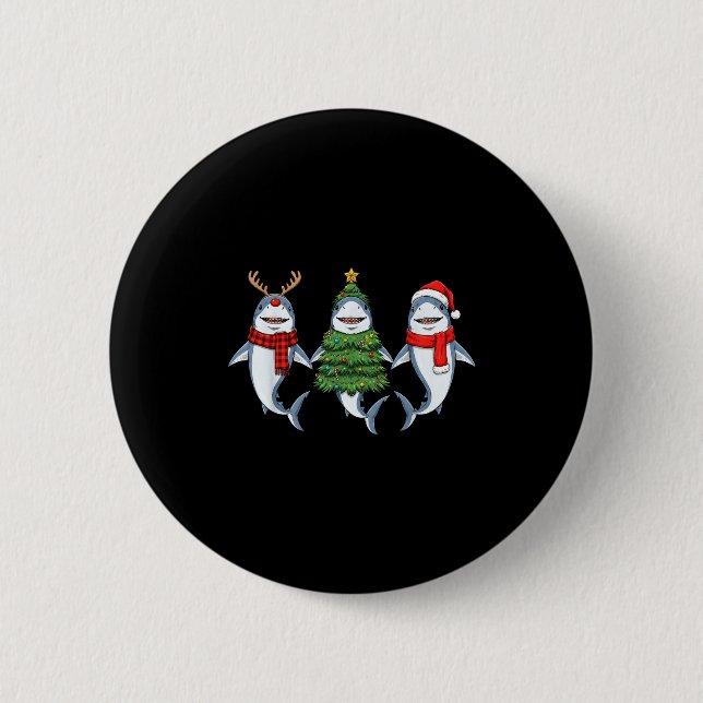 Badge Rond 5 Cm Retro Christmas Shark Santa Reindeer  (Devant)