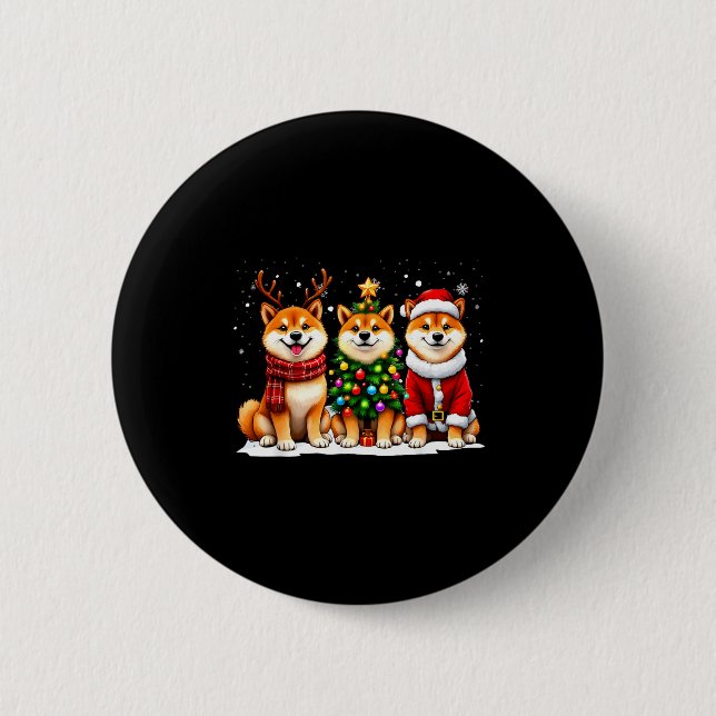 Badge Rond 5 Cm Retro Christmas Shiba Inu Santa Reindeer Dog Lover (Devant)