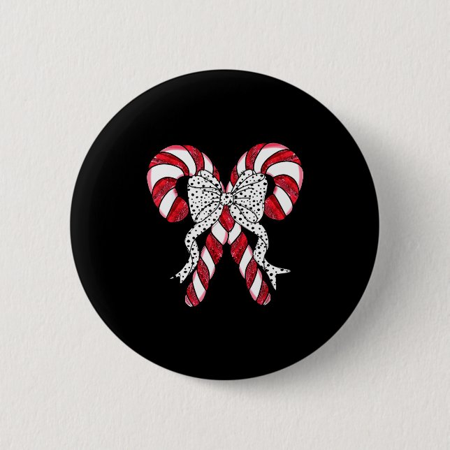 Badge Rond 5 Cm Retro Coquette Bow Candy Cane Christmas Season Wom (Devant)