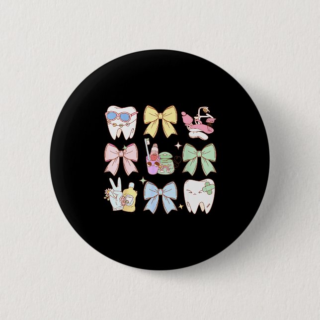 Badge Rond 5 Cm Retro Coquette Bow Dental Hygienist Teeth Dentist  (Devant)