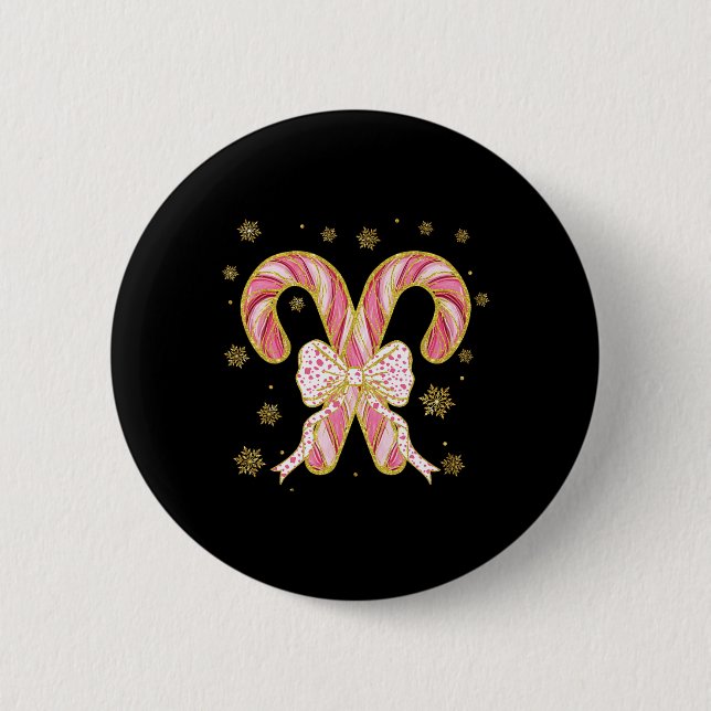 Badge Rond 5 Cm Retro Coquette Bow Sucre de canne Noël saison Wom (Devant)