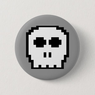 Badge Rond 5 Cm Rétro crâne à 8 bits