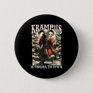 Badge Rond 5 Cm Retro Creepmas Krampus Arrive En Ville Humour Noir