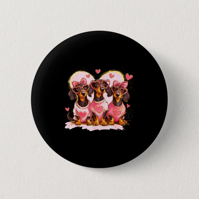 Badge Rond 5 Cm Retro Dachshund With Heart Sungles Valentine's Day (Devant)