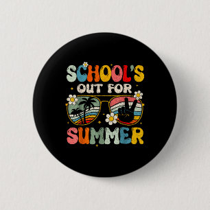 Badge Rond 5 Cm Rétro Dernier Jour D'École École Fermée Pour L'Été