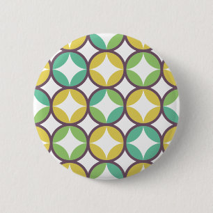 Badge Rond 5 Cm Retro Diamond dans Circle Pattern Blue Green Gold