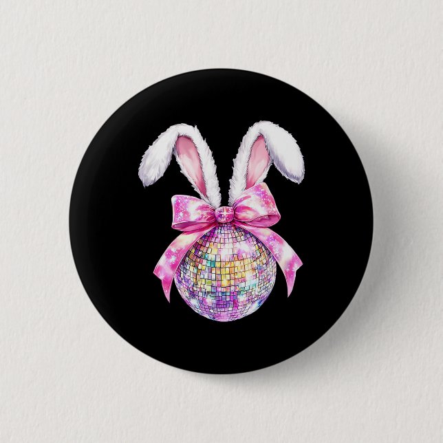 Badge Rond 5 Cm Retro Disco Byn Bunny Coquette Bow Jour de Pâques  (Devant)