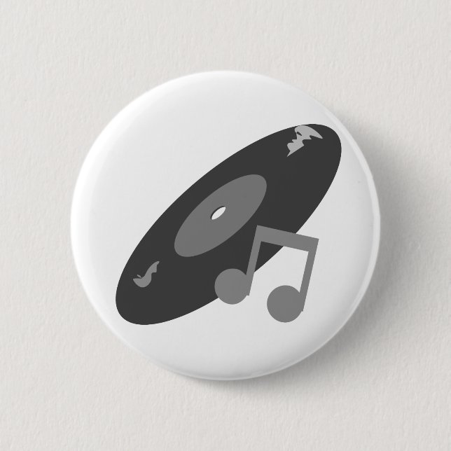 Badge Rond 5 Cm Rétro disque de musique et gris de note (Devant)