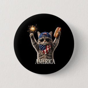 Badge Rond 5 Cm Rétro drôle Aamerica Chat Amoureux de hot-dog Patr