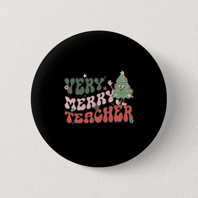 Badge Rond 5 Cm Retro enseignant Noël Très Joyeux enseignant (Devant)