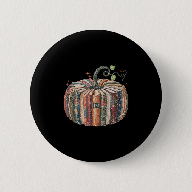 Badge Rond 5 Cm Retro Fall Book Pumpkin Fall Librarians Teachers S (Devant)
