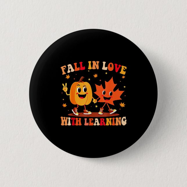 Badge Rond 5 Cm Retro Fall In Love With Learning Autumn Pumpkin Te (Devant)