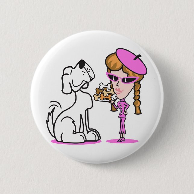 Badge Rond 5 Cm retro fille et chien de compagnie (Devant)