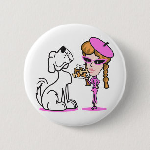 Badge Rond 5 Cm retro fille et chien de compagnie