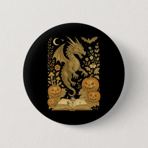 Badge Rond 5 Cm Retro Floral Dragon Livre Citrouille Lecture Éffra