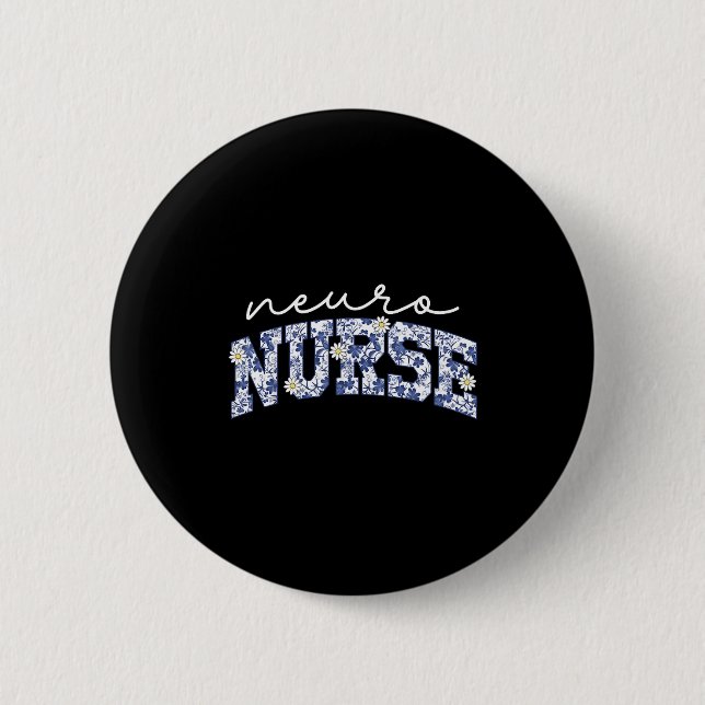 Badge Rond 5 Cm Retro Floral Neuro Nurse Neurology Neurologist Rn  (Devant)