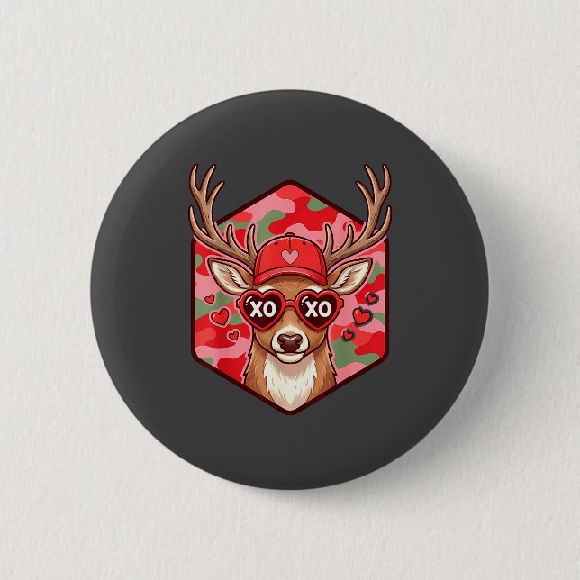 Badge Rond 5 Cm Retro Funny Boys Valentines Day Hunting Deer Camo  (Devant)