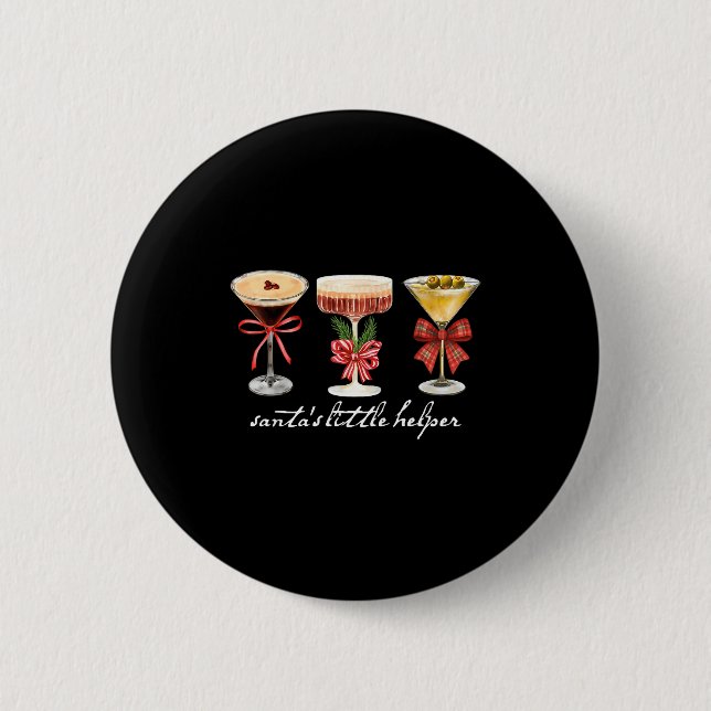 Badge Rond 5 Cm Retro Funny Santa's Little Helper Martini Merry Ch (Devant)