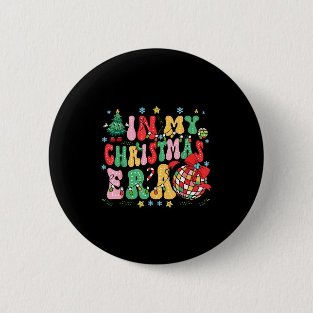 Badge Rond 5 Cm Retro Groovy Christmas In My Christmas Era Xmas  (Devant)