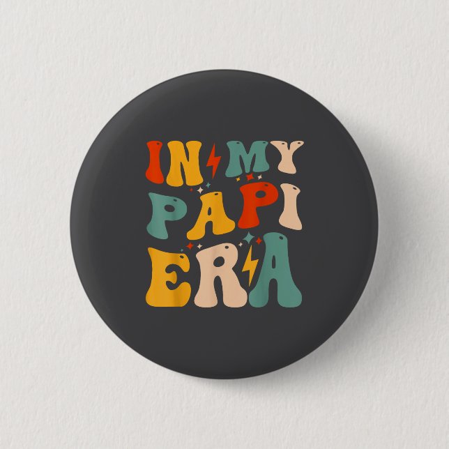 Badge Rond 5 Cm Retro Groovy In My Pa Era Funny Father's Day Mens  (Devant)
