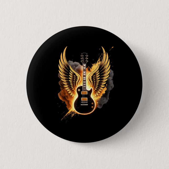 Badge Rond 5 Cm Retro Guitar Wings Abstract Art Rock And Roll Musi (Devant)