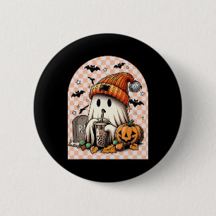 Badge Rond 5 Cm Retro Halloween Cute Ghost Boire Citrouille de caf