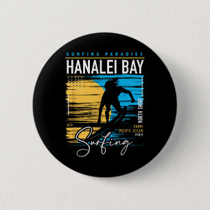 Badge Rond 5 Cm Rétro Hanalei Y Kauai North Shore Surfant Surf Haw