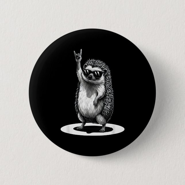 Badge Rond 5 Cm Retro Hedgehog Rock Music Men Kids Women Funny Ani (Devant)