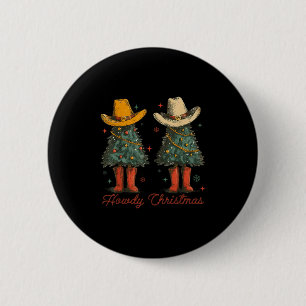 Badge Rond 5 Cm Retro Howdy Noël Cowboy sapin de Noël Wester