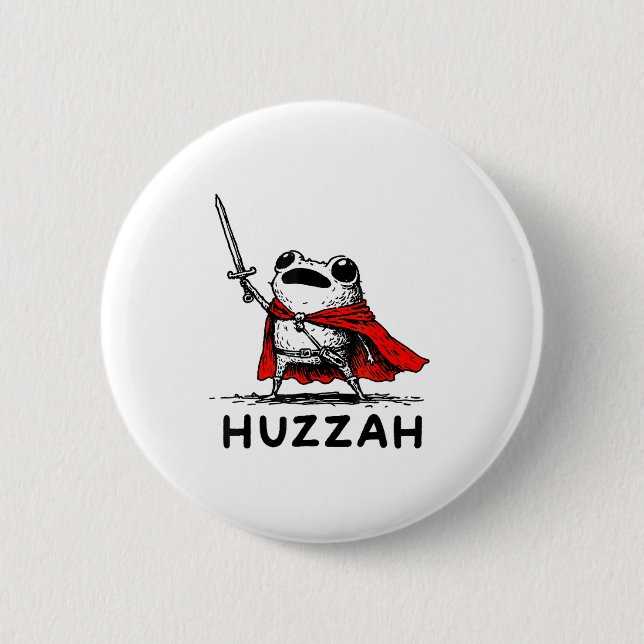 Badge Rond 5 Cm Retro Huzzah Frog Knight Funny Sword Meme Quote  (Devant)