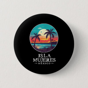 Badge Rond 5 Cm Rétro Isla Mujeres Mexique Plage Coucher de soleil