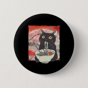 Badge Rond 5 Cm Retro Japonais Chat Manger Ramen nouilles amusante