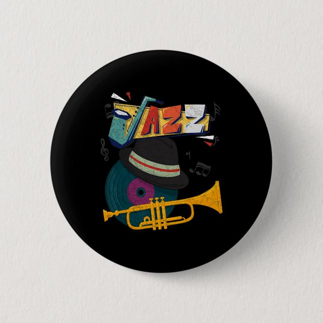 Badge Rond 5 Cm Retro Jazz Trumpets Funny Player Music Festival Ne (Devant)