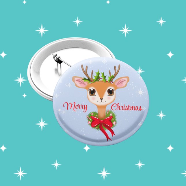 Badge Rond 5 Cm Retro Joyeux Noël Adorable Rinder (Créateur téléchargé)