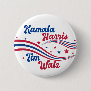 Badge Rond 5 Cm Retro Kamala Harris Tim Walz Élection bleue rouge