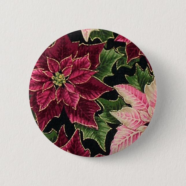 Badge Rond 5 Cm Rétro les années 50 Poinsettia Bourgogne rose (Devant)
