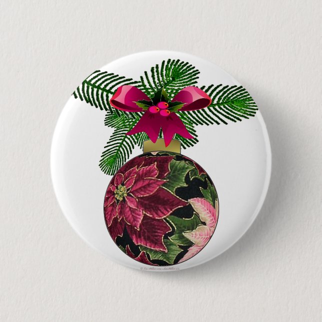 Badge Rond 5 Cm Retro les années 50 Poinsettia Ornement Bourgogne (Devant)