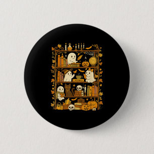 Badge Rond 5 Cm Retro Livre Chat Noir Halloween Lecture Fantôme
